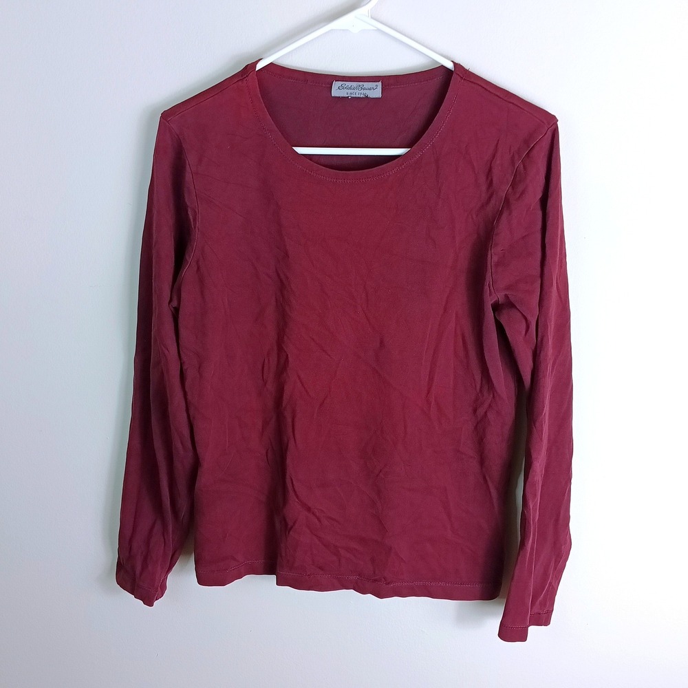 Eddie Bauer Long Sleeve Tee Womens M Burgundy Excellent 100% Cotton Crew Neck